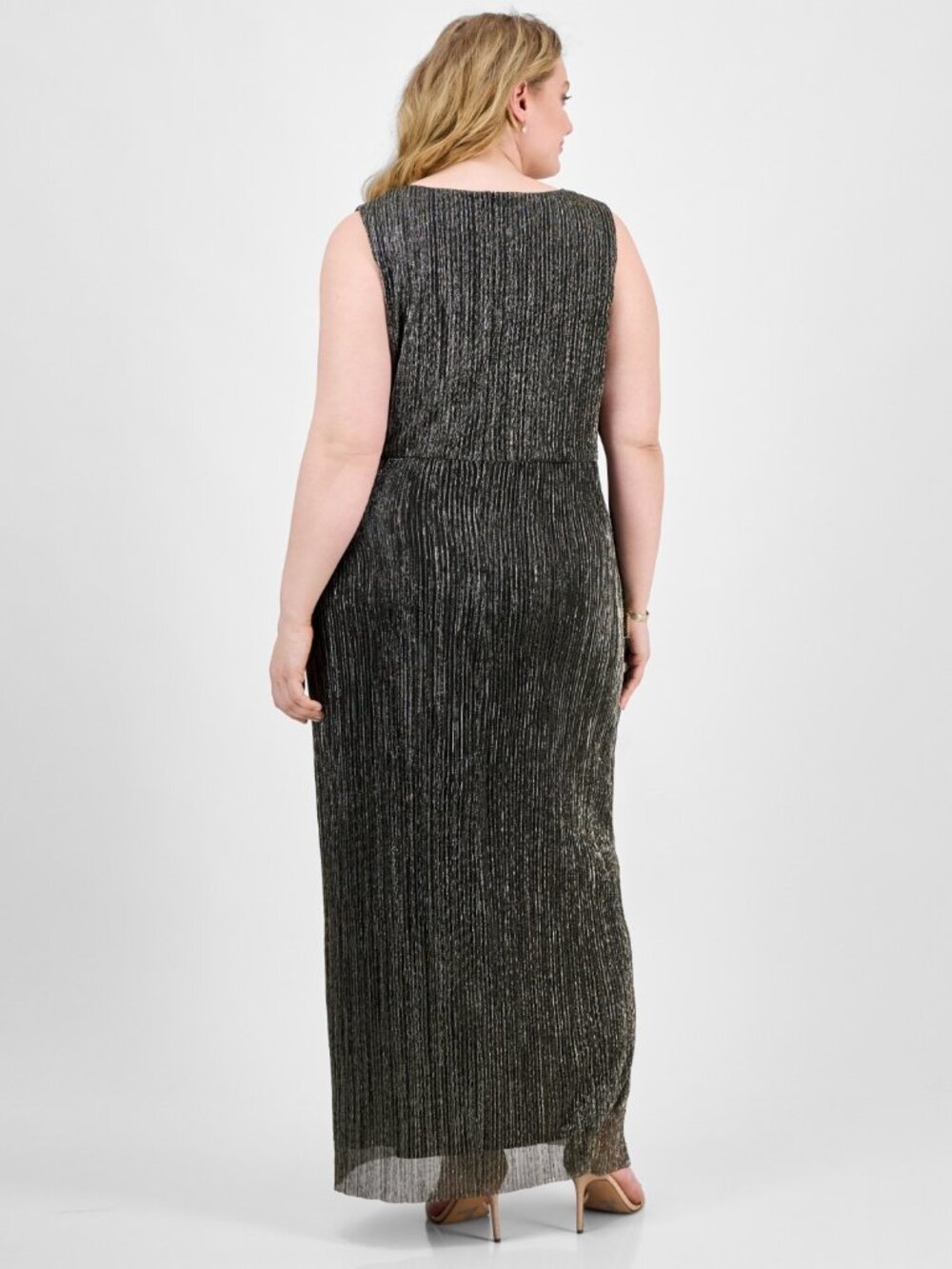Connected Plus Size Twisted Metallic Jersey Maxi Dress Gold Plus Size 22W NWT - Picture 7 of 7